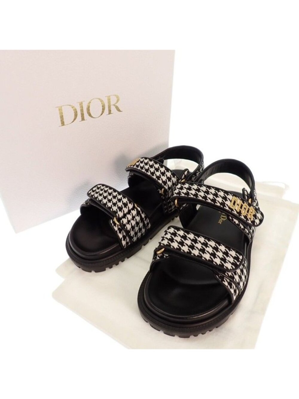 Dior Dioract Sandals Black White Gold